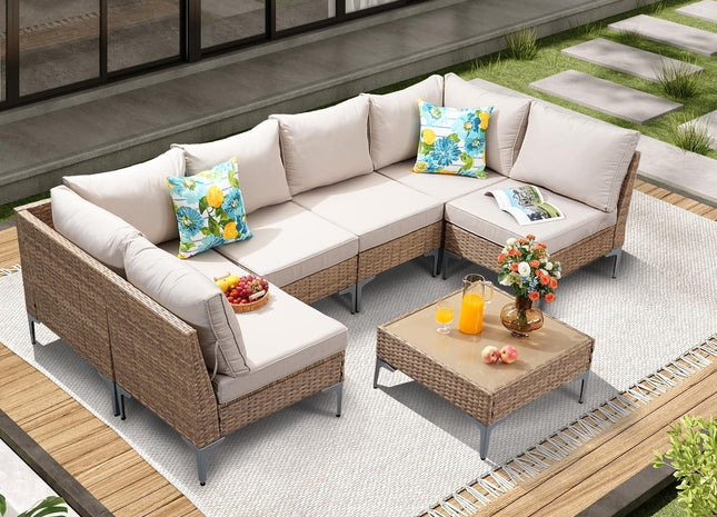 Seven Piece Wicker Patio Furniture Set with Cushions