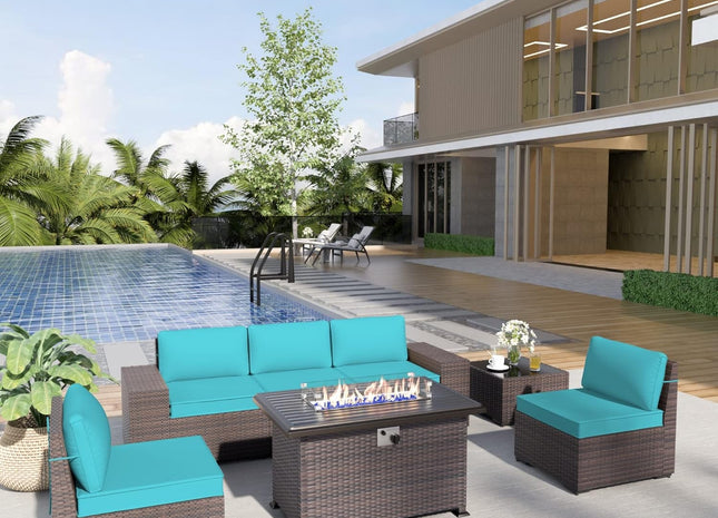 Rattan Patio Furniture Set With Fire Pit Table