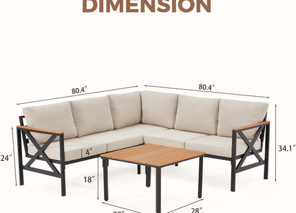 L Shape Metal Patio Furniture Set with Cushions