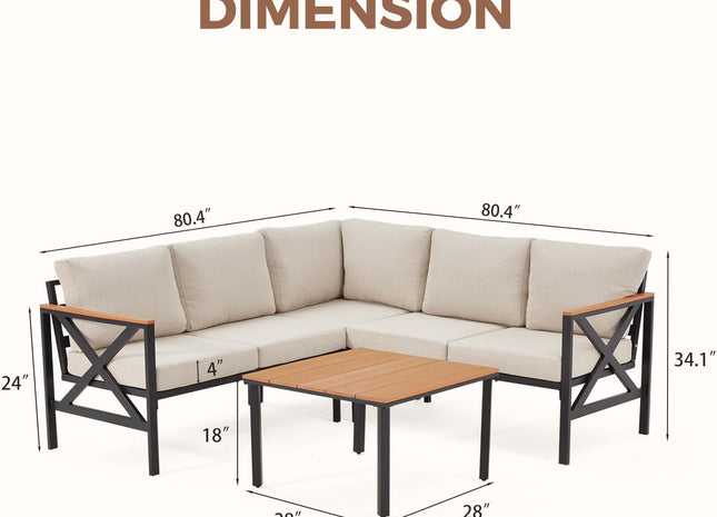 L Shape Metal Patio Furniture Set with Cushions