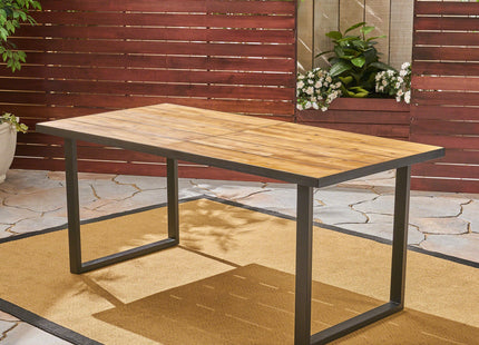 Outdoor Dining Table with U Shape Legs and Slat Top Table, Teak