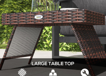 Outsunny Folding Rattan Side Table, Outdoor End Table, Hand Woven PE Rattan Coffee Table for Balcony, Backyard, Garden, Lawn, Courtyard, Brown