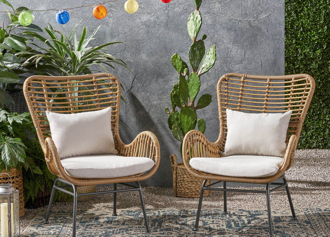 Outdoor Rattan Accent Chair with metal Legs, Brown