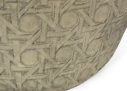 Bohemian Outdoor Lightweight Concrete Side Table with Cane Wicker Pattern, Antique Yellow, Magnesium Oxide, 17.50' x 17.50' x 19.75'