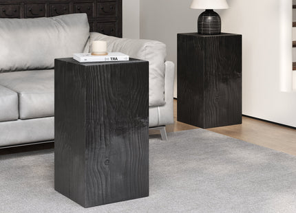 Wood-Look Square-Column MGO End Table,  H27.75',Wood-Like Distressed Finish, Mix with Different Heights, Indoor Outdoor Use,Black Color