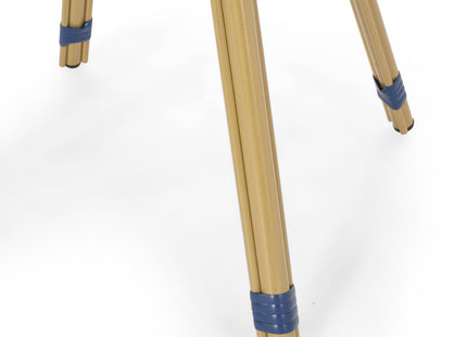 French Bistro Table Outdoor Elegance White+Blue Rattan 21.75x21.75x28.50 inches