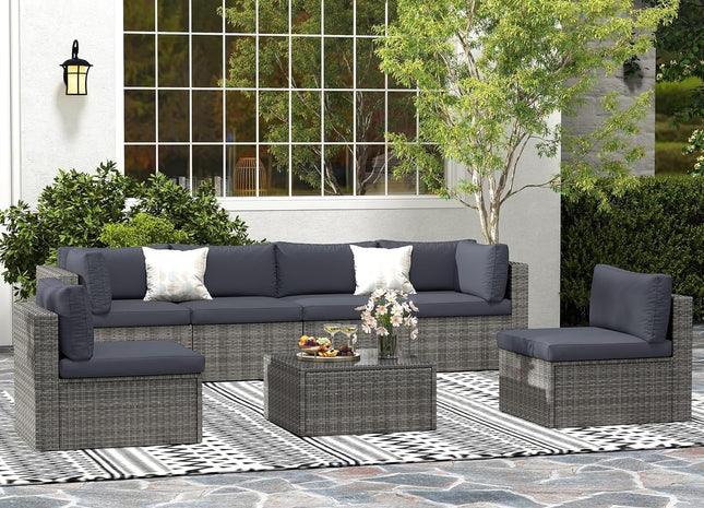 Seven Piece Outdoor Patio Furniture Set with Cushions