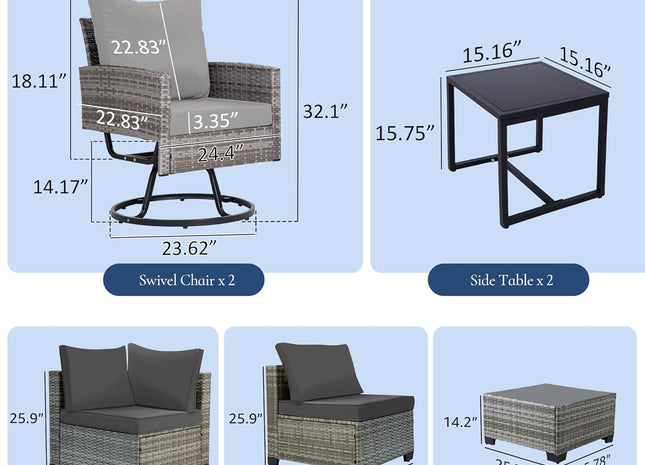 10 Piece Outdoor Patio Furniture Set with Swivel Chairs