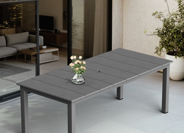 A single outdoor dining table that can be used in multiple scenarios