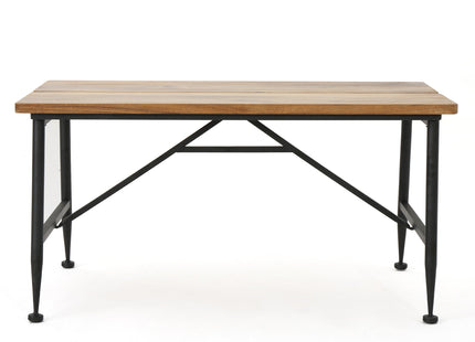 Rectangle Outdoor Coffee Table with Angled Tubular Legs and Wood Top, Black