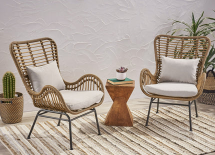 Outdoor Rattan Accent Chair with metal Legs, Brown