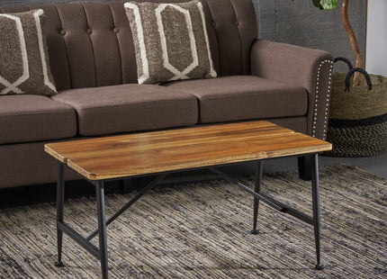 Rectangle Outdoor Coffee Table with Angled Tubular Legs and Wood Top, Black