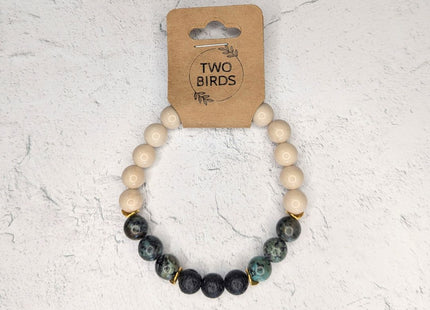 Gemstone Diffuser Bracelet - Riverstone + African Turquoise + Lava Rock