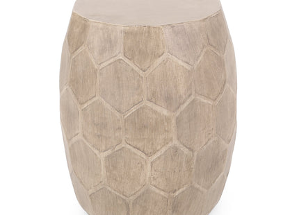 Boho Outdoor Lightweight Concrete Side Table with Honeycomb Pattern in Natural Finish, Magnesium Oxide, 15.25 x 15.25 x 18.25 inches