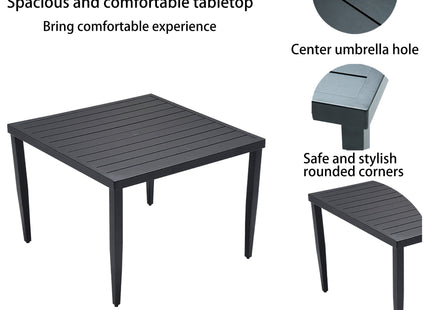 Outdoor Patio Aluminum 40'x40' Square Dining Table with Tapered Feet & 2'Umbrella Hole, Ember Black