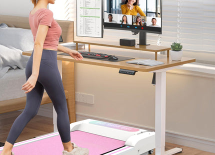 Under Desk Treadmill, Walking Pad, 2 in 1 Portable Treadmill with Handle Remote Control LED Display, Walking Jogging Machine for Home Office Use Pink