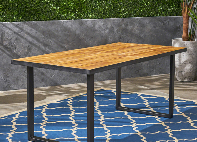 Outdoor Dining Table with U Shape Legs and Slat Top Table, Teak