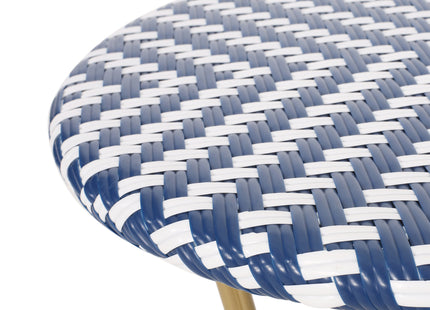 French Bistro Table Outdoor Elegance White+Blue Rattan 21.75x21.75x28.50 inches