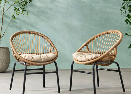 Outdoor Accent Chair with Curved Back and Basket Frame, Set of 2, Light Brown and Beige