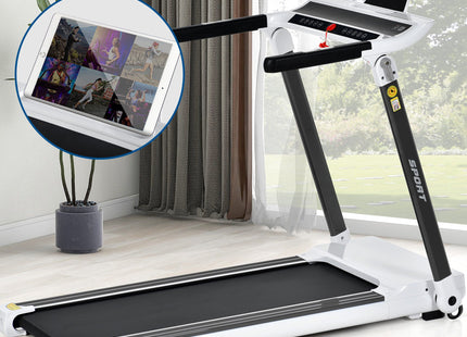 FITIME Portable Compact Treadmill with Electric Motorized 3.5HP, Bluetooth Speaker, White Metal, Medium Size