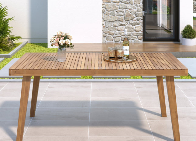69' Acacia Wood Outdoor Dining Table with Slatted Top, 300 lbs Weight Capacity, Ideal for Patio & Garden Gatherings, Brown