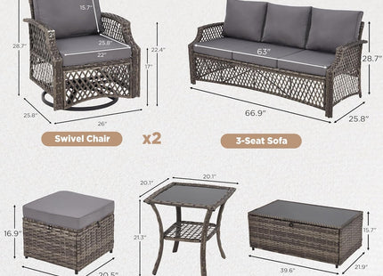 7 Piece Wicker Patio Furniture Set with Storage Coffee Table