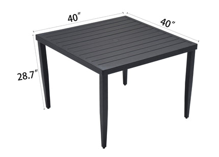Outdoor Patio Aluminum 40'x40' Square Dining Table with Tapered Feet & 2'Umbrella Hole, Ember Black