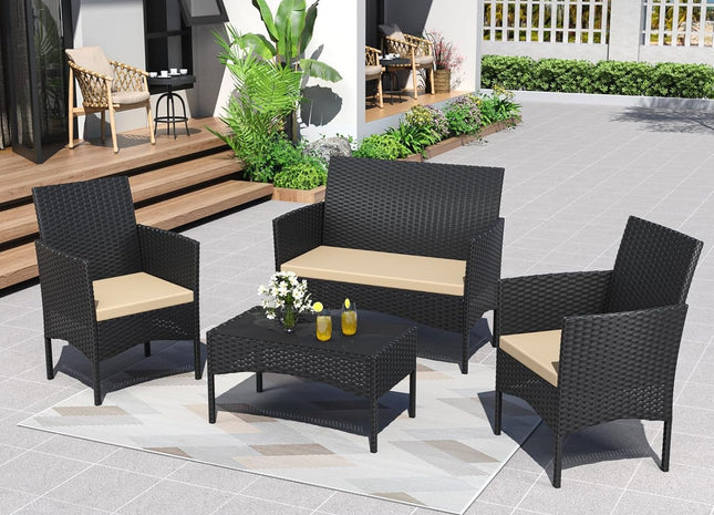 Stylish Four Piece Outdoor Rattan Patio Furniture Set