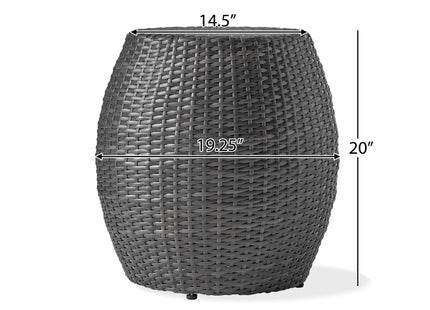 Outdoor Wicker Patio Side Table with Durable Polyethylene Frame in Grey, 20'' H x 19.25'' W
