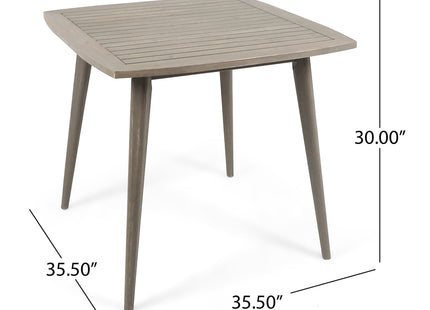 Modern Outdoor Square Acacia Wood Table with Straight Legs, Gray Finish, 35.5 x 35.5 x 30 Inches
