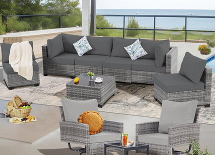 10 Piece Outdoor Patio Furniture Set with Swivel Chairs