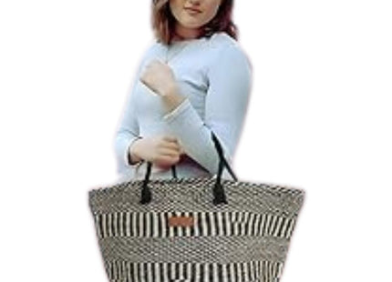 Balance Stripes Handmade Sisal Beach Market Sustainable Straw Basket Tote Bag