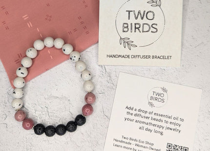 Gemstone Diffuser Bracelet - Dalmatian Jade + Pink Rhodonite + Lava Rock