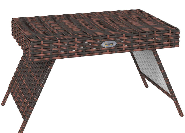 Outsunny Folding Rattan Side Table, Outdoor End Table, Hand Woven PE Rattan Coffee Table for Balcony, Backyard, Garden, Lawn, Courtyard, Brown