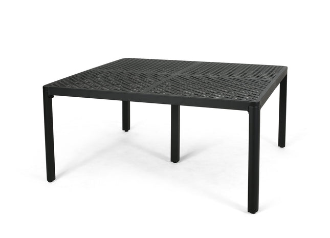 Modern Outdoor Dining Table with Woven Accents in Antique Matte Black Aluminum