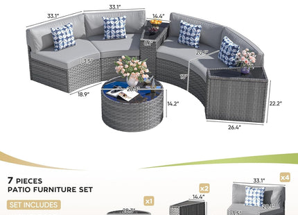 Half Moon Curved Outdoor Patio Furniture Set Grey