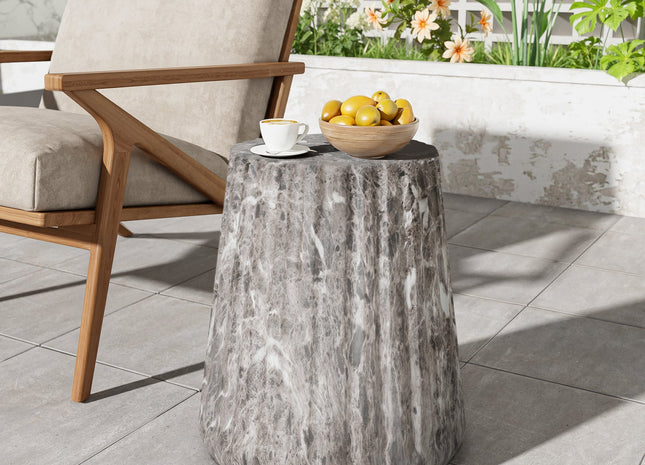 Outdoor Cleme Carved Side Table, Brown