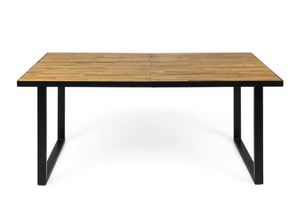 Outdoor Dining Table with U Shape Legs and Slat Top Table, Teak