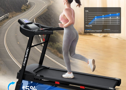 Treadmills for Home, Electric Treadmill with  Automatic Incline, Foldable 3.5HP Workout Running Machine Walking, Double Running Board Shock Absorption Pulse Sensor Bluetooth Speaker APP FITSHOW.400lbs