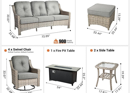 10 Piece Outdoor Patio Furniture Set with Fire Pit