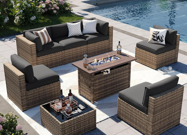 Outdoor Patio Furniture Set with Firepit Table and Cushions