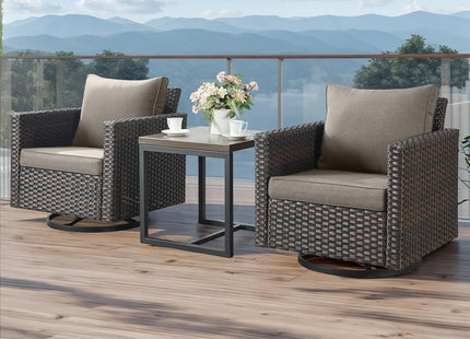Seven Piece Outdoor Wicker Patio Furniture Set With Swivel Rockers