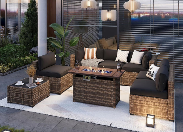 Outdoor Patio Furniture Set with Firepit Table and Cushions