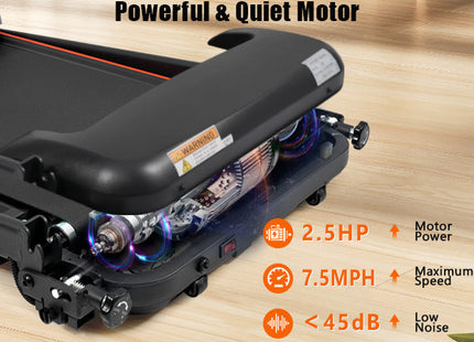 Treadmills for Home, 2.5HP Quiet Folding Treadmill with Heart Rate Sensor, 300lbs Weight Capacity, 7.5MPH, Incline Treadmill With USB Charge Station For Android & Bluetooth Speaker, 6 Shock-Absorbing