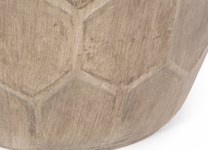 Boho Outdoor Lightweight Concrete Side Table with Honeycomb Pattern in Natural Finish, Magnesium Oxide, 15.25 x 15.25 x 18.25 inches