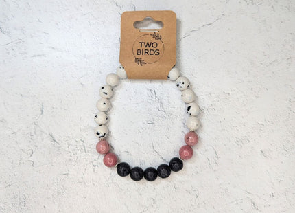 Gemstone Diffuser Bracelet - Dalmatian Jade + Pink Rhodonite + Lava Rock