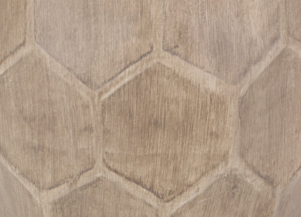 Boho Outdoor Lightweight Concrete Side Table with Honeycomb Pattern in Natural Finish, Magnesium Oxide, 15.25 x 15.25 x 18.25 inches