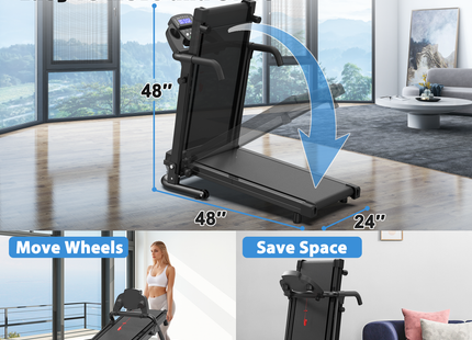 Foldable Treadmill for Home, 2.5HP Portable Treadmill with Handles, 300 lbs Capacity, APP Control & LED Display - Folding Walking Pad for Fitness