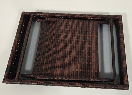 Outsunny Folding Rattan Side Table, Outdoor End Table, Hand Woven PE Rattan Coffee Table for Balcony, Backyard, Garden, Lawn, Courtyard, Brown