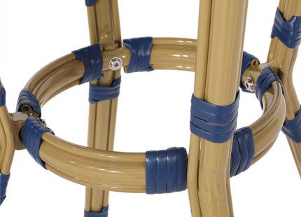 French Bistro Table Outdoor Elegance White+Blue Rattan 21.75x21.75x28.50 inches